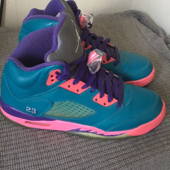 blue pink and purple jordan 5s